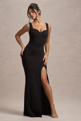 Black Strappy Sweetheart Split Maxi Dress
